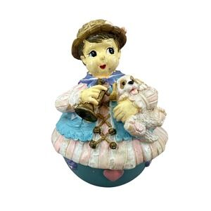 Vintage Wind-up Musical Girl & Dog Roly Poly It's A Small World Flaws Taiwan